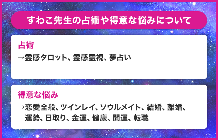 すわこ先生はどんな占い師？用いる占術は？