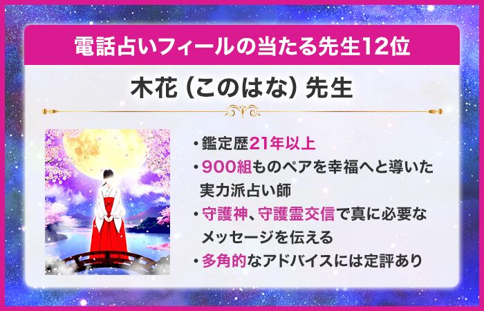 電話占いフィール（Feel）の当たる先生12位：木花（このはな）先生