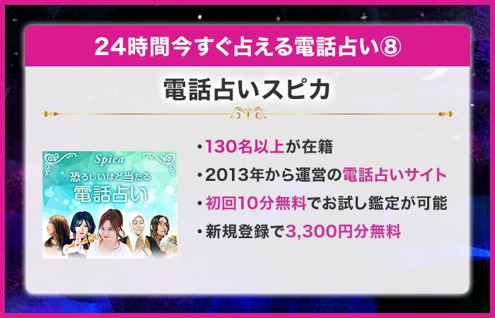 24時間今すぐ占える電話占い第8位：電話占いスピカ