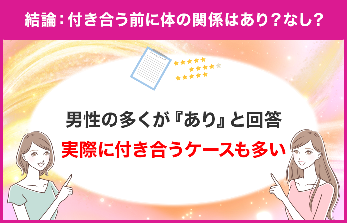 結論：男性の多くが『あり』！実際に体の関係から付き合うケースも多い